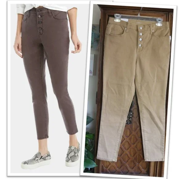 New Directions Button Fly High Rise Jeans - Khaki, Size 6 - Picture 15 of 16